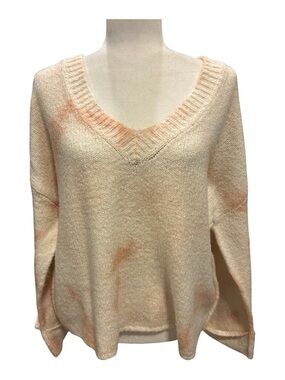 Anthropologie Maggie Peach and Cream V-Neck Pullover Sweater